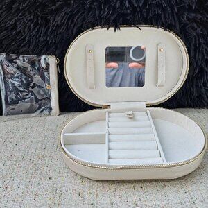 Make Up Box Storage Case for Make Up light Rose Gold Tone Faux Leather Vegan Bag